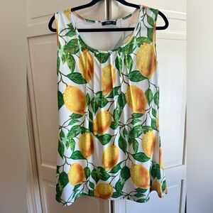 Lily by Firmiana Lemon Print Sleeveless Pleated Tunic Top Business Casual Office